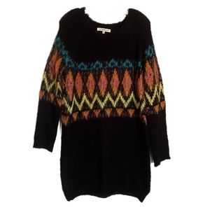 Black Sweater Dress With Colorful Design - Size XL